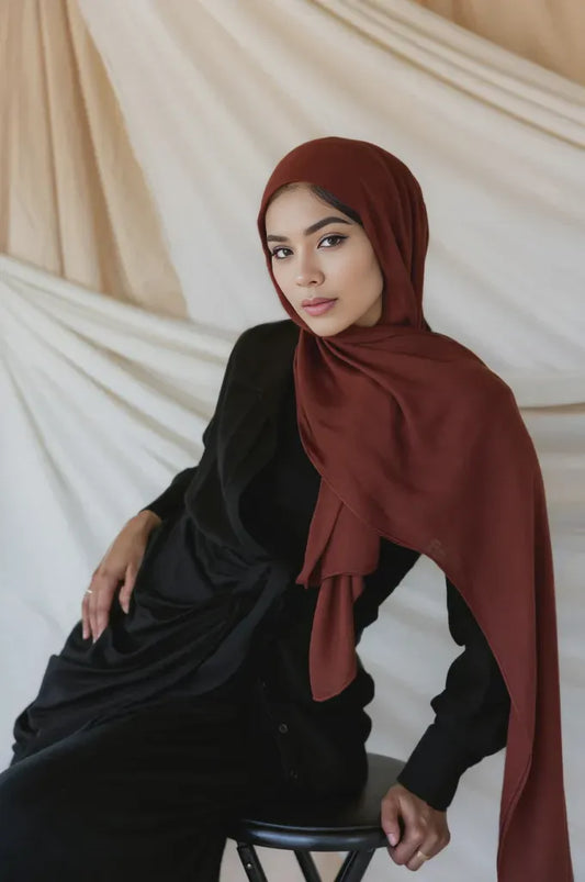 Order burnt brick soft cotton hijab online India breathable daily wear modest scarf for women – Mawdeest