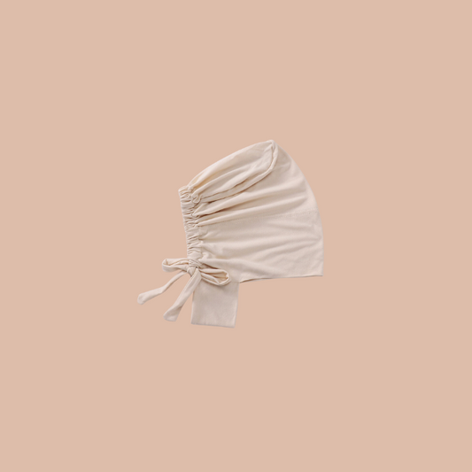 Beige cover chin adjustable hijab cap for soft comfortable modest wear in India by Mawdeest
