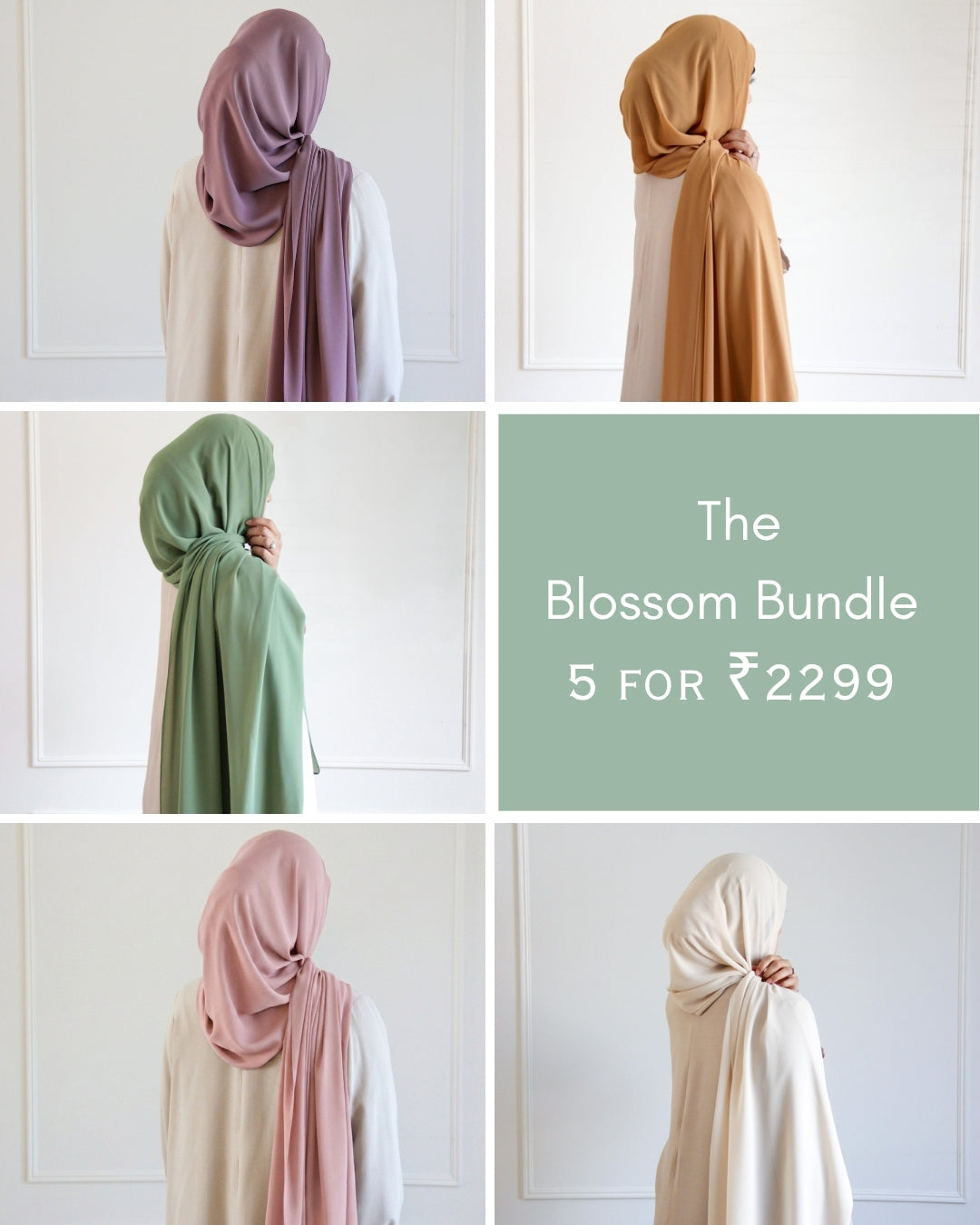 Buy premium chiffon hijab bundle online in India by Mawdeest with pastel pink sage green and cream hijabs for Muslim women modest fashion
