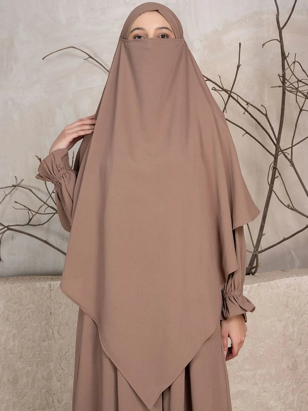 camel brown abaya with khimar women buy online India premium modest wear
