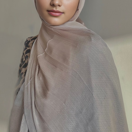 Satin Silk Textured Hijab - Dark Beige