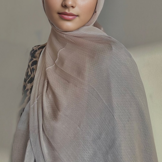 Satin Silk Textured Hijab - Dark Beige