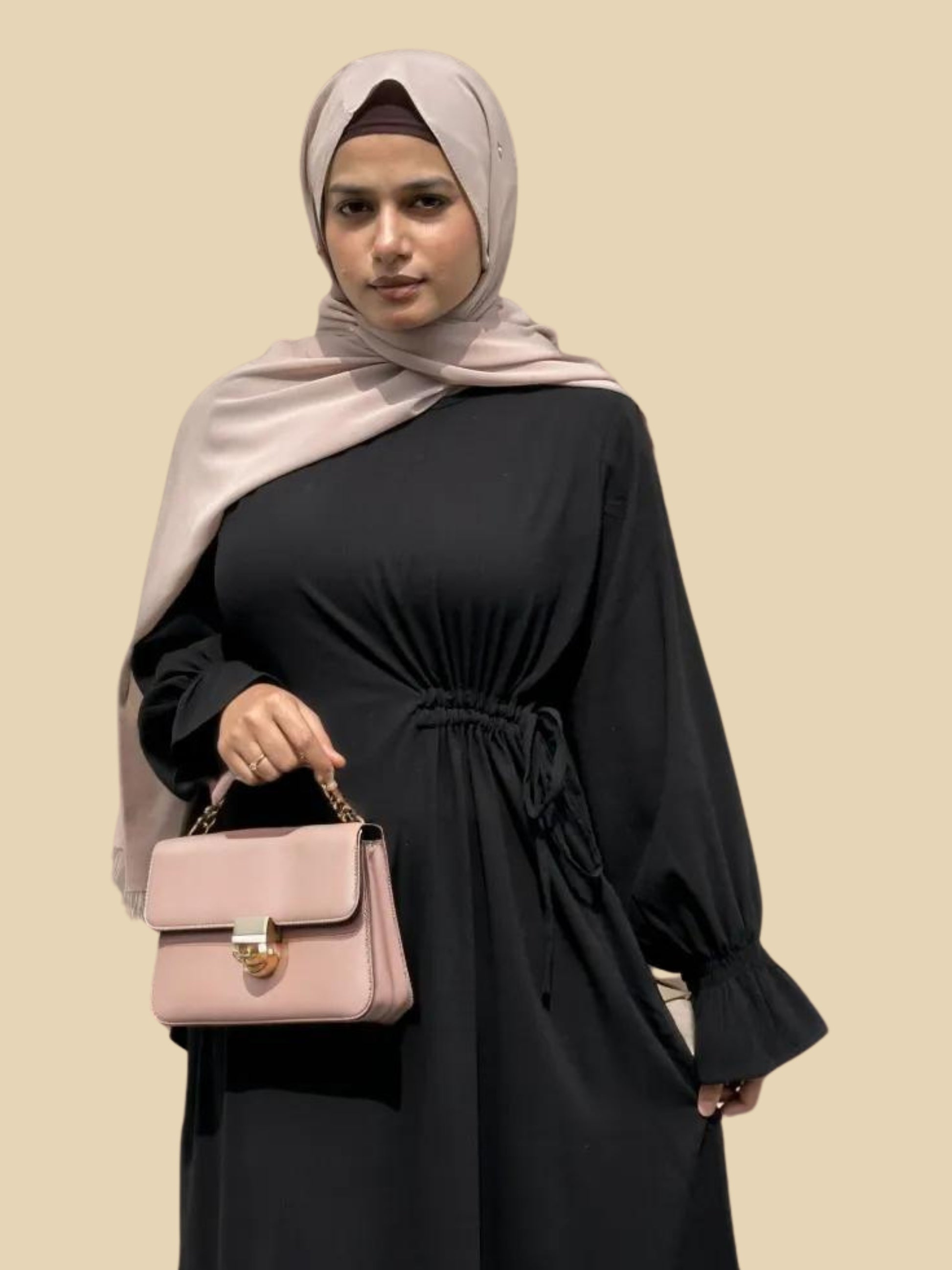 black crinkle abaya styled outfit women trendy modest look India

