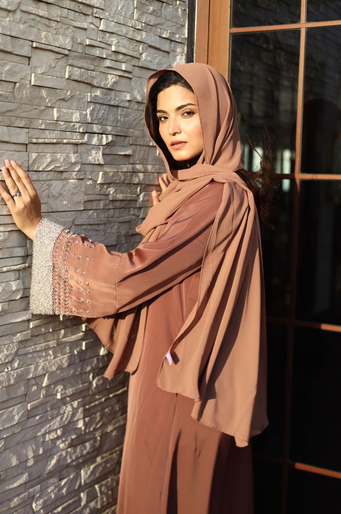luxury crystal abaya outfit women festive modest wear India elegant styling
