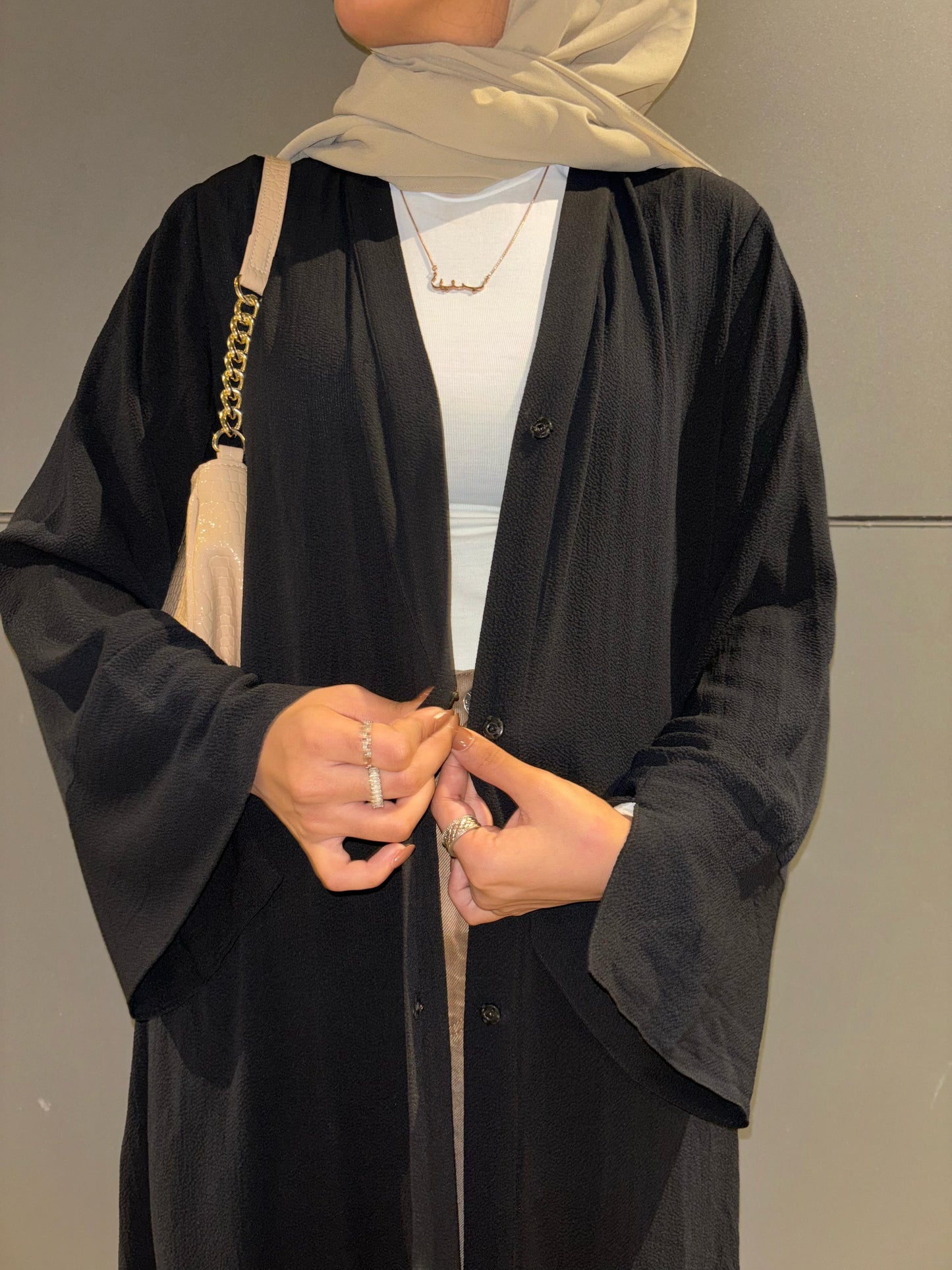 elegant black abaya styled look for women minimal modest fashion outfit India
