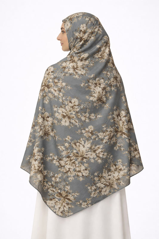 Floral namaz dupatta for women Grey viscose rayon prayer dupatta lightweight modest hijab India