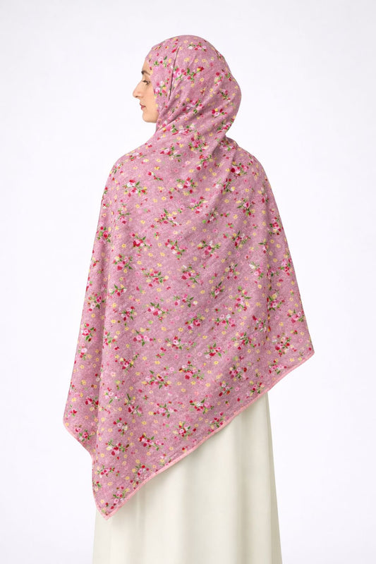 Floral namaz dupatta for women blush pink viscose rayon soft prayer hijab modest wear India
