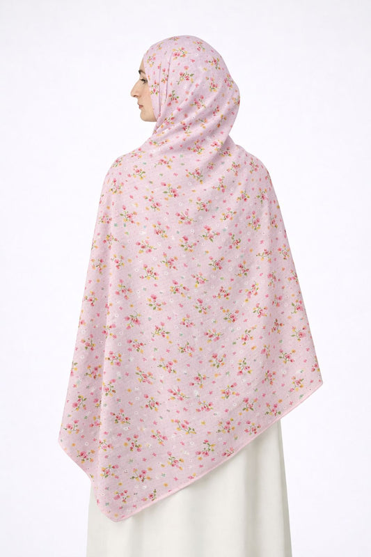 Floral namaz dupatta for women nude pink viscose rayon lightweight prayer dupatta hijab India
