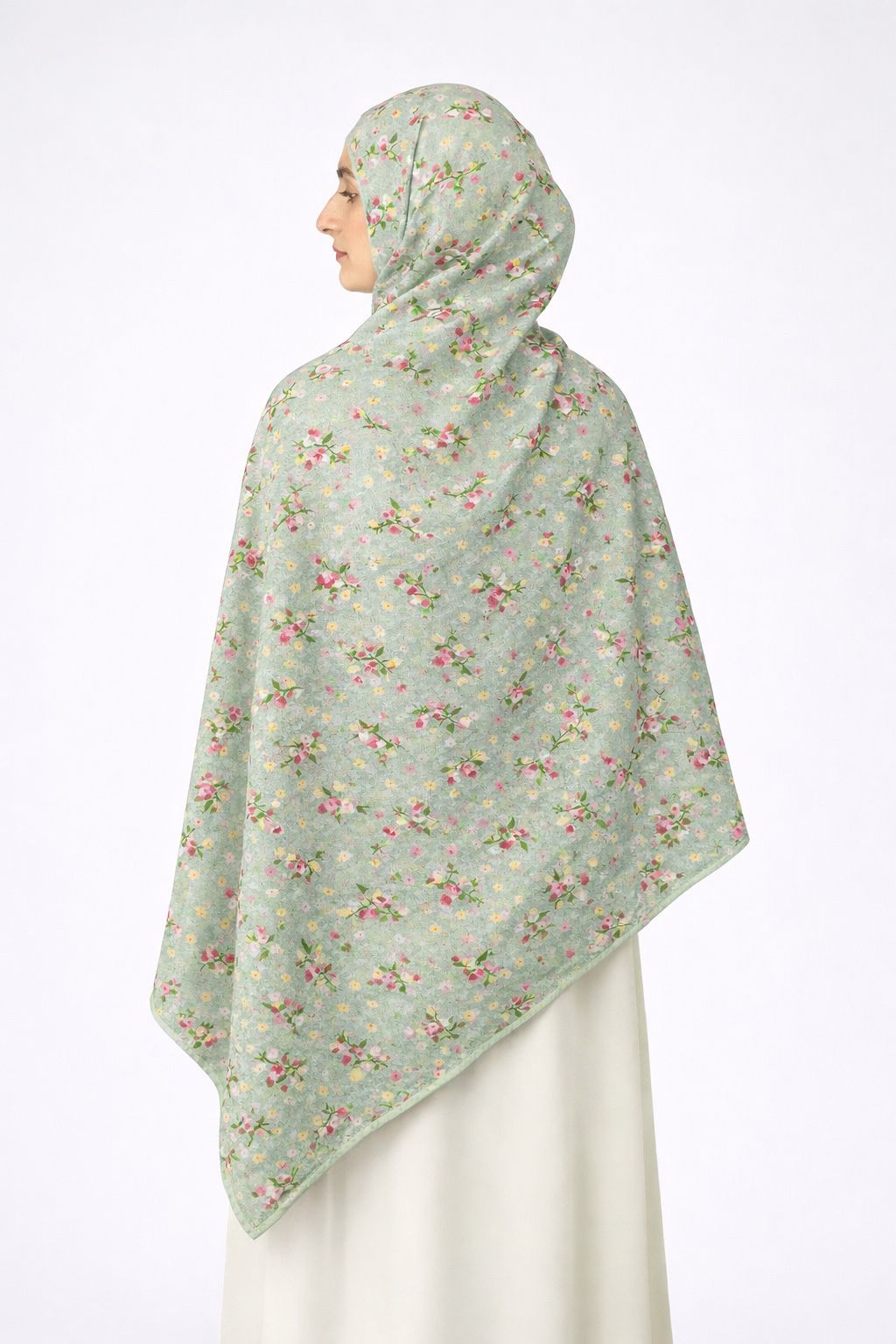 Floral namaz dupatta for women pastel green viscose rayon lightweight prayer hijab modest India