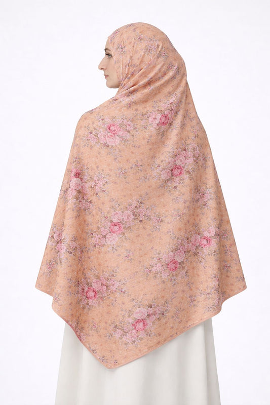 Floral namaz dupatta for women peach viscose rayon soft breathable prayer hijab India
