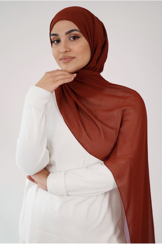 Premium Chiffon Hijab - Burnt Brick - Mawdeest 