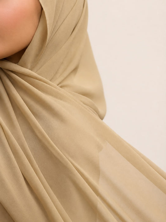 sand beige chiffon hijab for women by Mawdeest