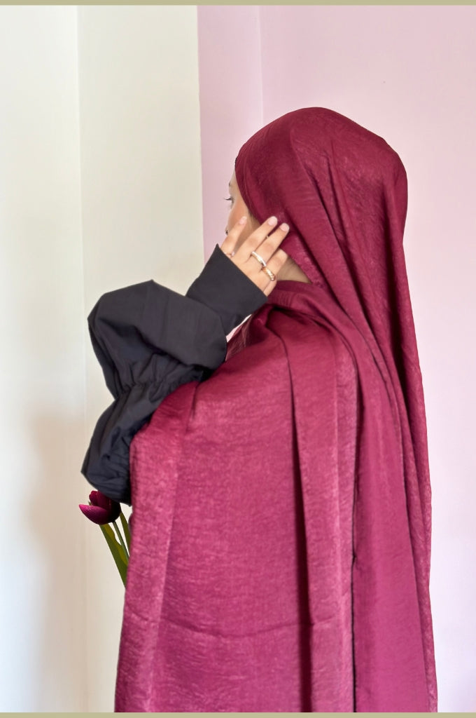 maroon Turkish satin cotton hijab buy online India soft breathable premium modest scarf – Mawdeest