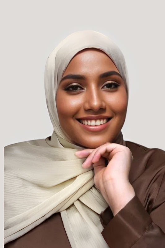 Cream Off White crinkle silk satin hijab (muna satin hijab) – soft neutral hijab