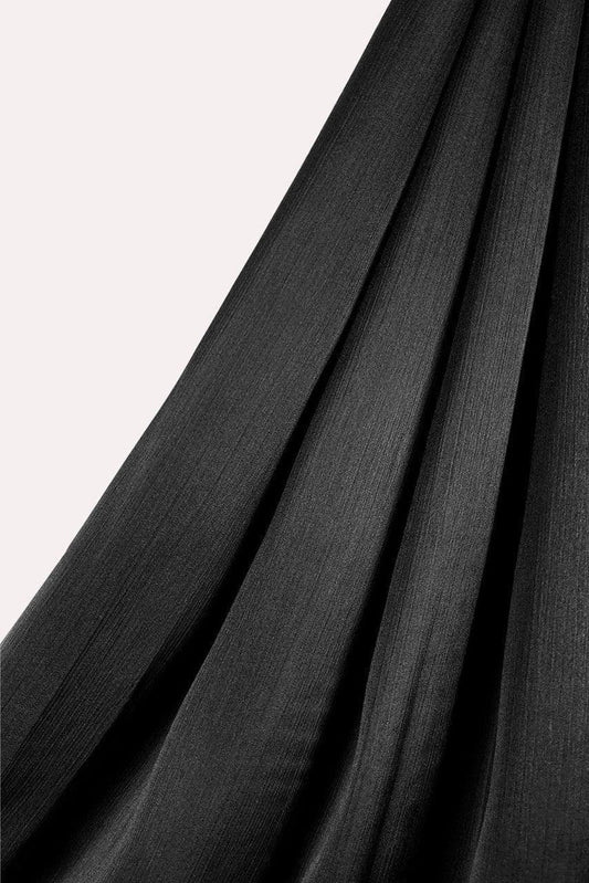 Jet Black crinkle silk satin hijab (muna satin hijab) – glossy soft premium modest wear hijab