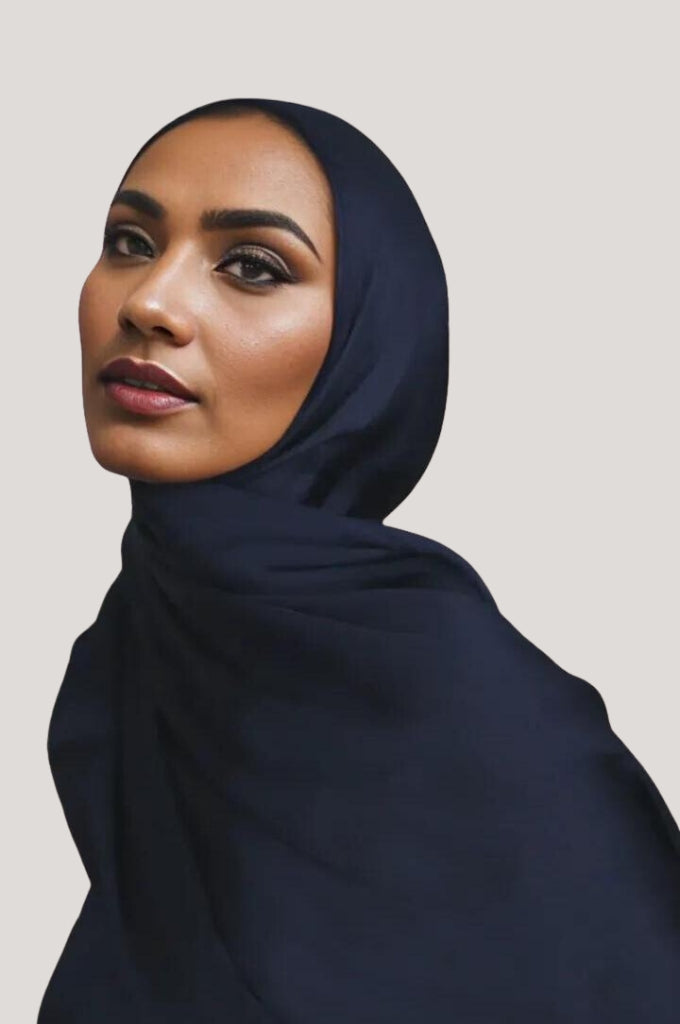 Navy Blue crinkle silk satin hijab (muna satin hijab) – classic deep tone hijab