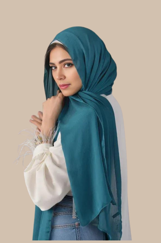 Teal Blue crinkle silk satin hijab (muna satin hijab) – vibrant rich hijab