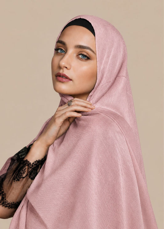 Carnation pink  textured silk satin hijab – feminine everyday hijab