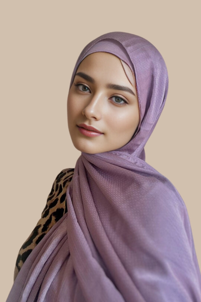 Lilac textured silk satin hijab – dreamy pastel hijab
