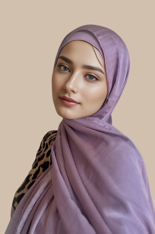 Lilac textured silk satin hijab – dreamy pastel hijab
