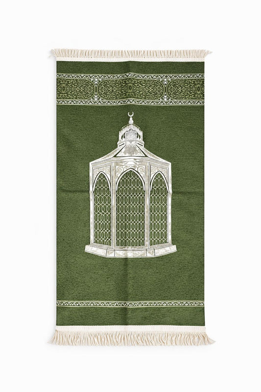 Moss green Noor lantern Turkish janamaz prayer mat premium Islamic namaz mat soft comfortable prayer mat buy online India

