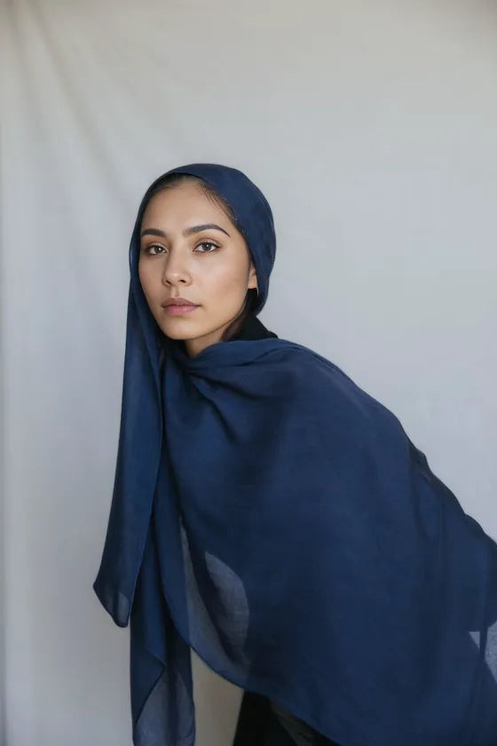 Premium navy blue cotton hijab for women India soft breathable modest wear elegant scarf – Mawdeest
