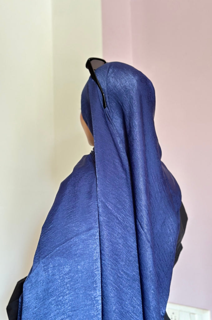 Navy blue Turkish satin cotton hijab for women India luxury breathable modest wear hijab scarf – Mawdeest