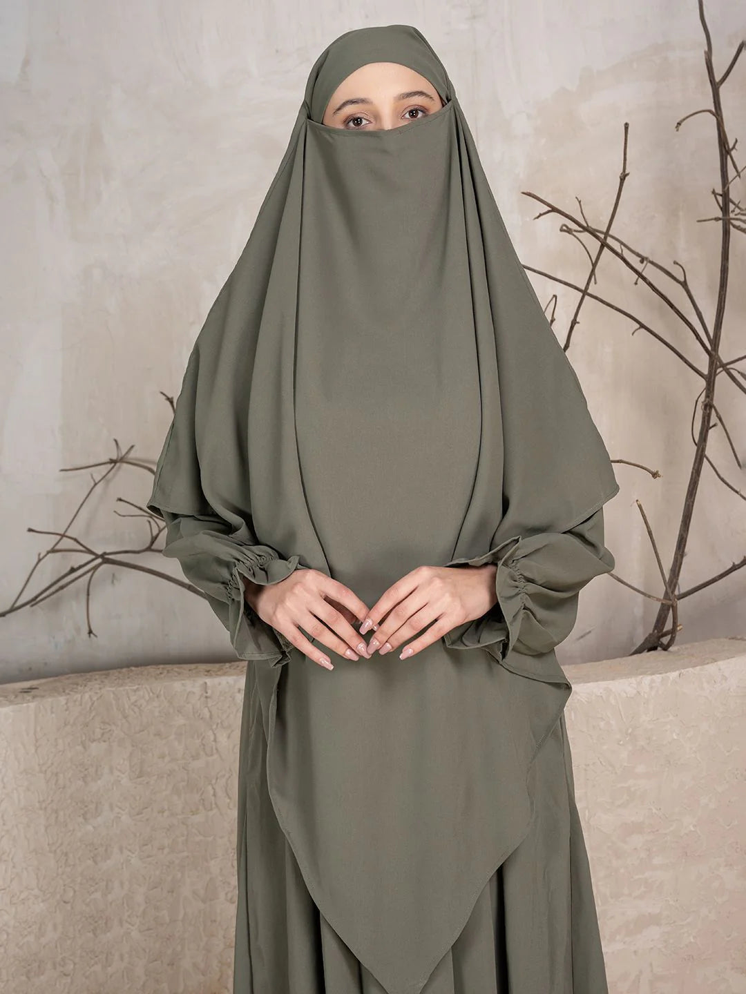 olive green abaya soft fabric minimal modest wear India premium quality
