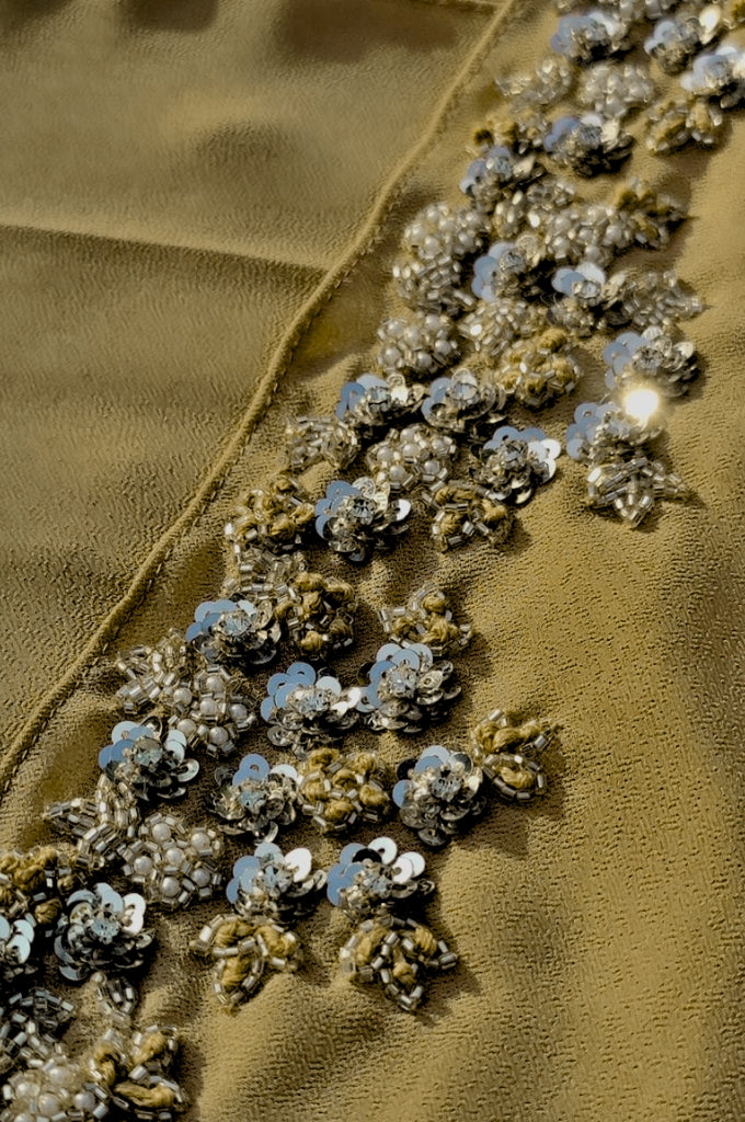 Olive green elegant handwork hijab for women, premium modest fashion India, subtle embellished hijab for daily and occasion wear