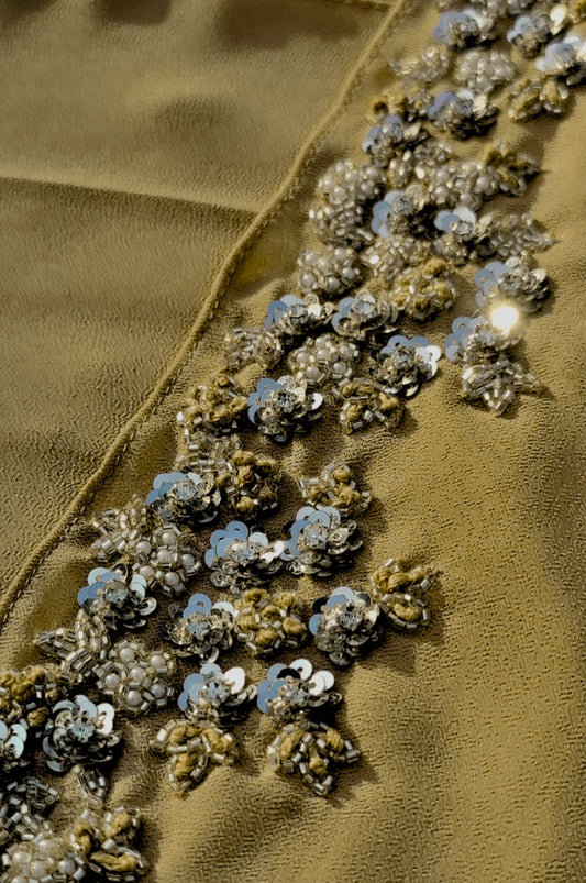 Olive green elegant handwork hijab for women, premium modest fashion India, subtle embellished hijab for daily and occasion wear