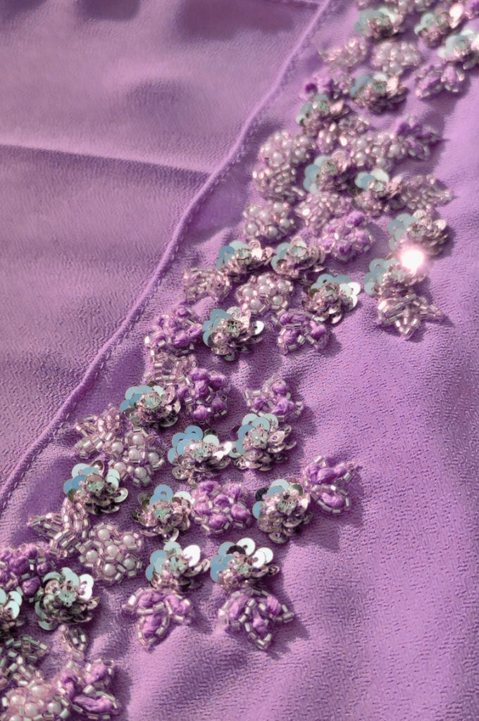  purple handwork hijab with intricate embellishment, designer party wear hijab for women, premium modest fashion India Mawdeest