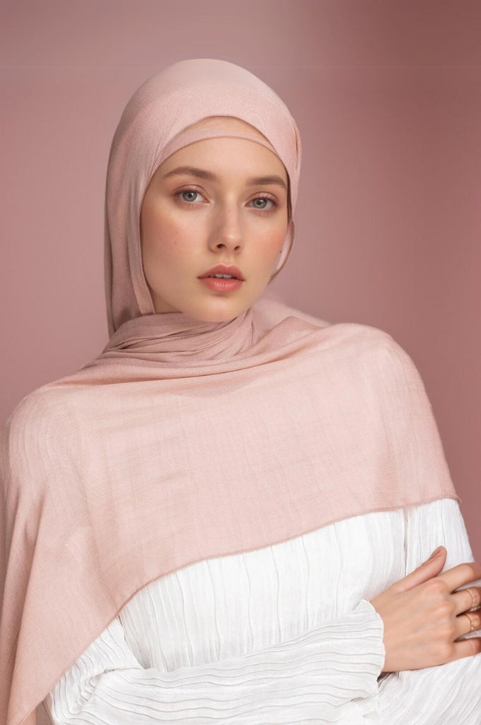 Pale pink modal hijab for women – soft breathable lightweight premium scarf Mawdeest India