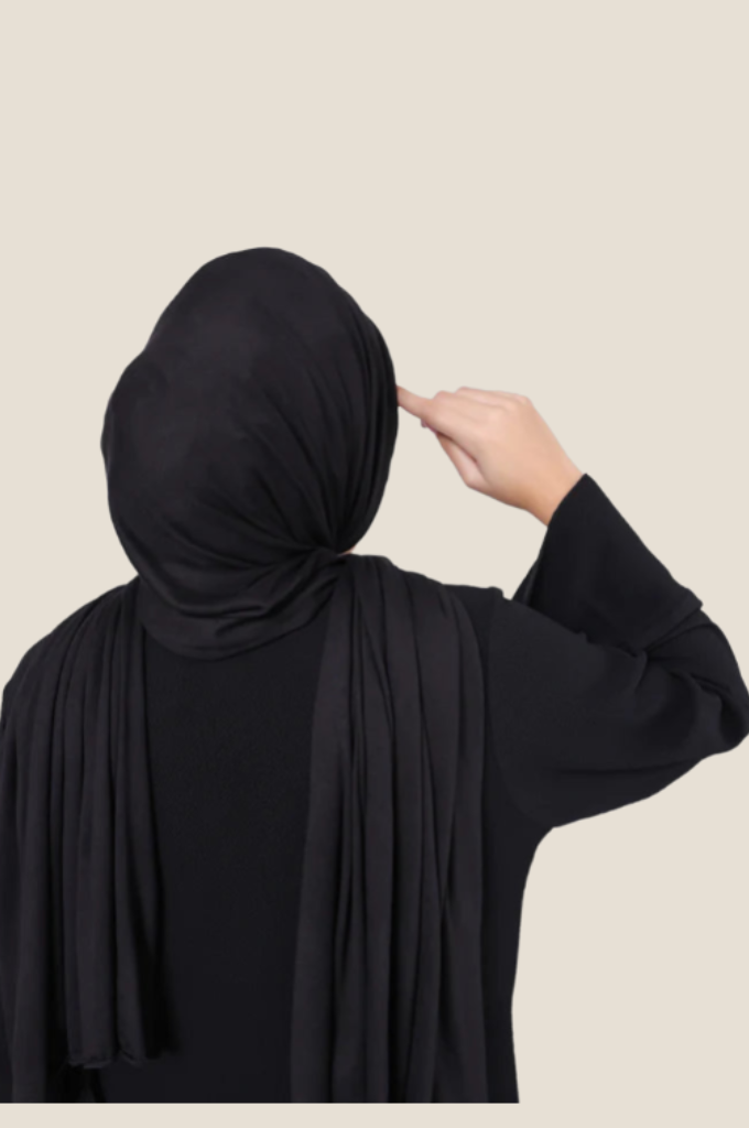  Premium jersey hijab in black, soft stretch breathable modest hijab for daily wear Mawdeest
