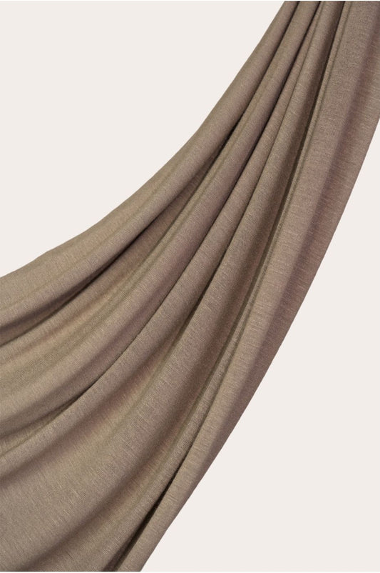 Premium jersey hijab in earthy nude, warm neutral stretch breathable hijab Mawdeest