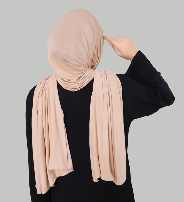 Premium jersey hijab in powder nude, soft neutral breathable hijab Mawdeest