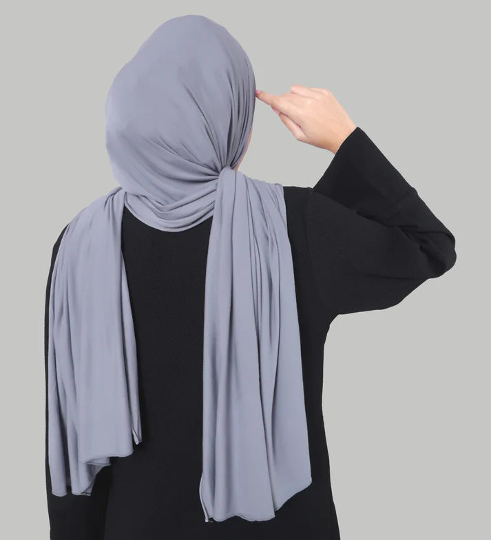 Premium jersey hijab in silver grey, lightweight stretch modest scarf for all day comfort Mawdeest