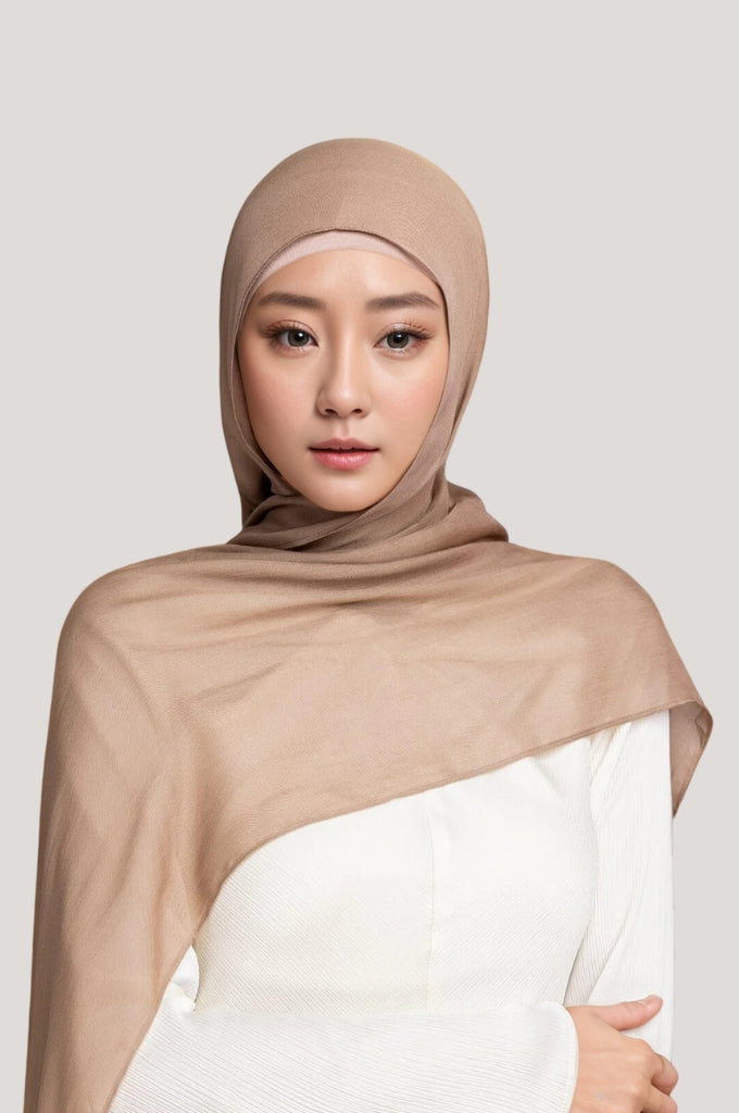 Classic tan modal hijab – lightweight breathable soft premium modest scarf Mawdeest India
