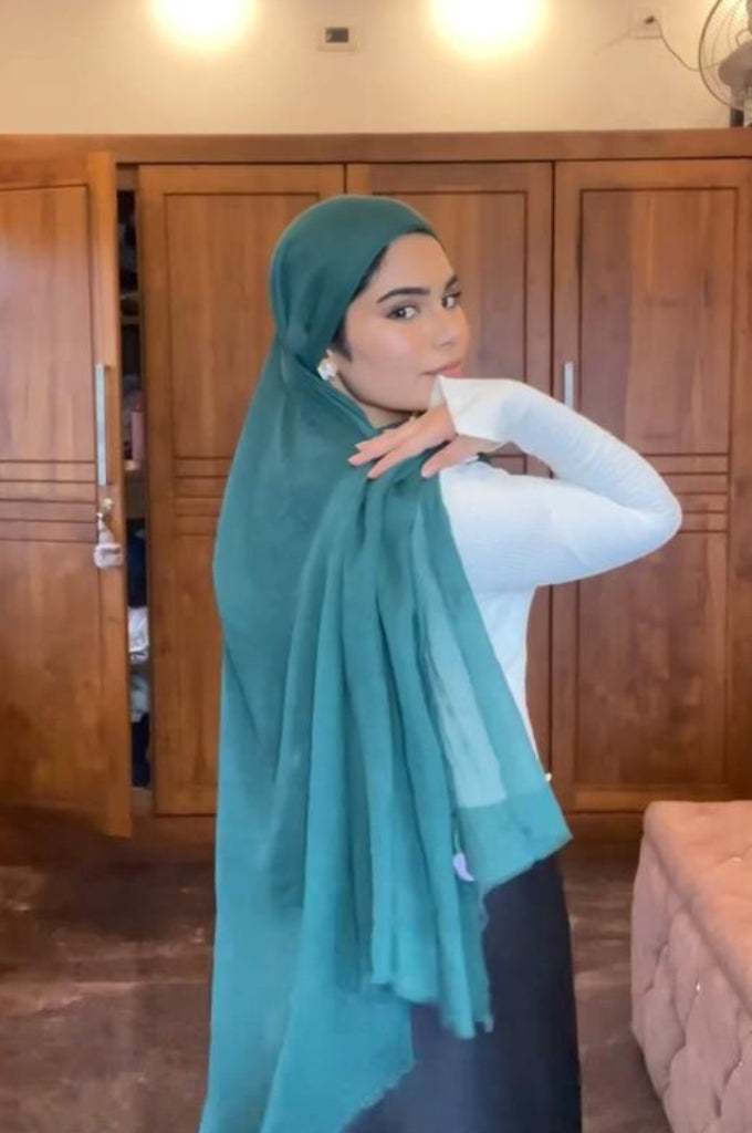 Teal green modal hijab for women – breathable lightweight premium modest scarf Mawdeest India
