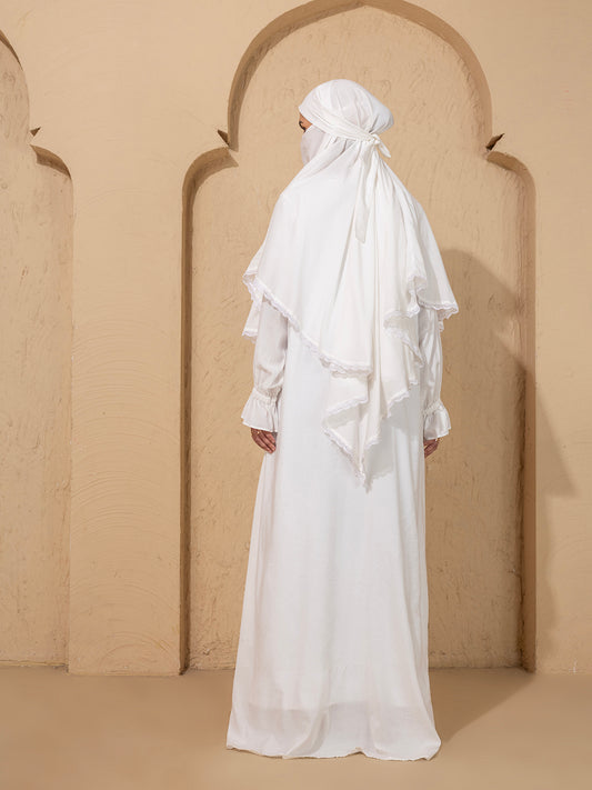 white abaya with khimar lace set women buy online India Islamic modest outfit
