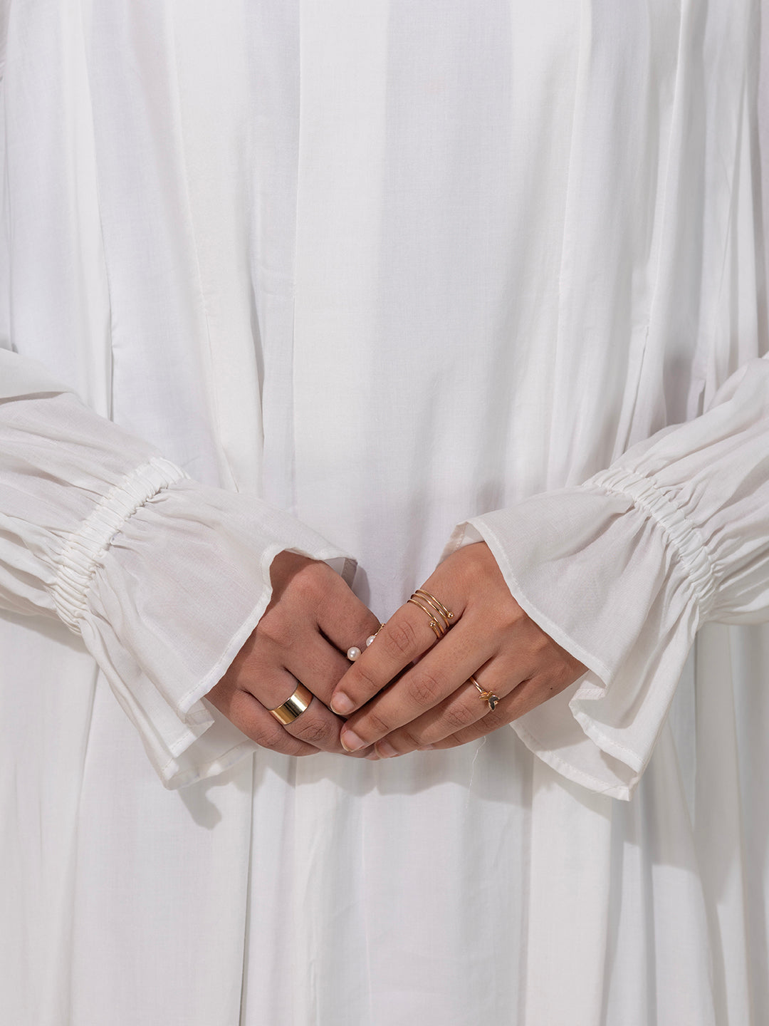 white abaya khimar styled outfit women modest religious wear India elegant look
