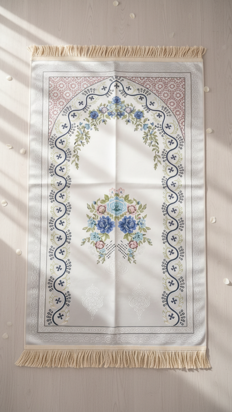 White and pink janamaz prayer mat for Muslim namaz soft comfortable Islamic prayer mat buy online India
