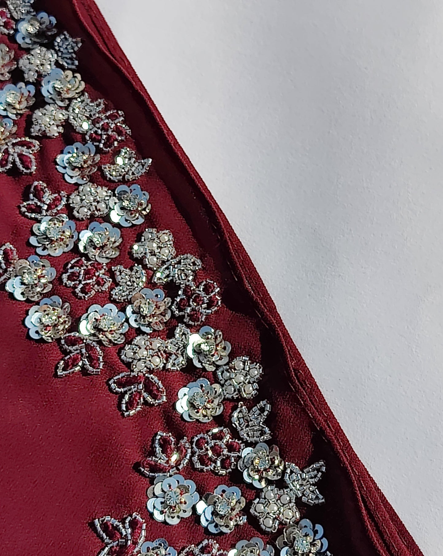 Wine colored designer handwork hijab for party wear, premium modest fashion hijab India, buy luxury hijab online Mawdeest