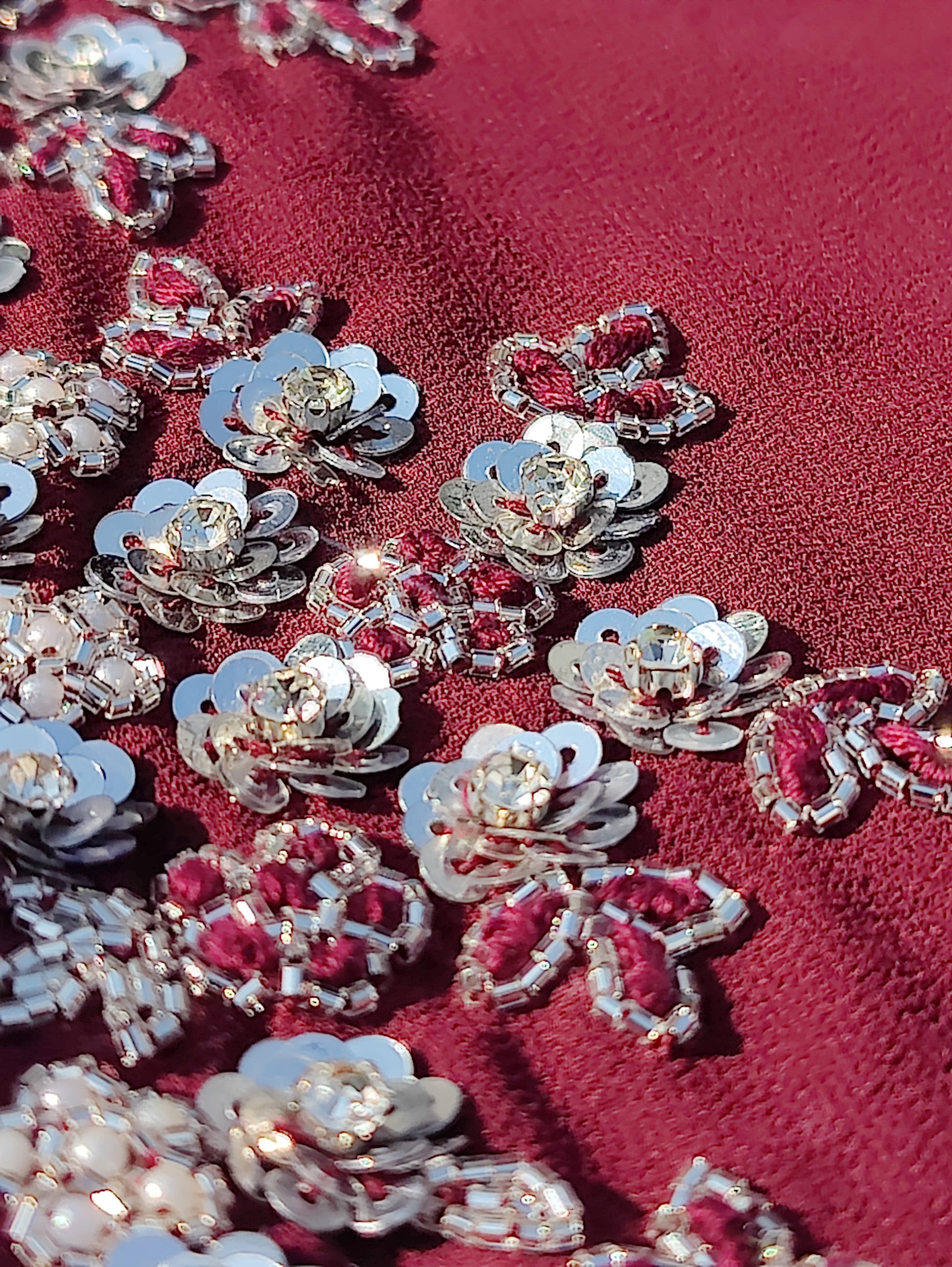 Wine colored designer handwork hijab for party wear, premium modest fashion hijab India, buy luxury hijab online Mawdeest