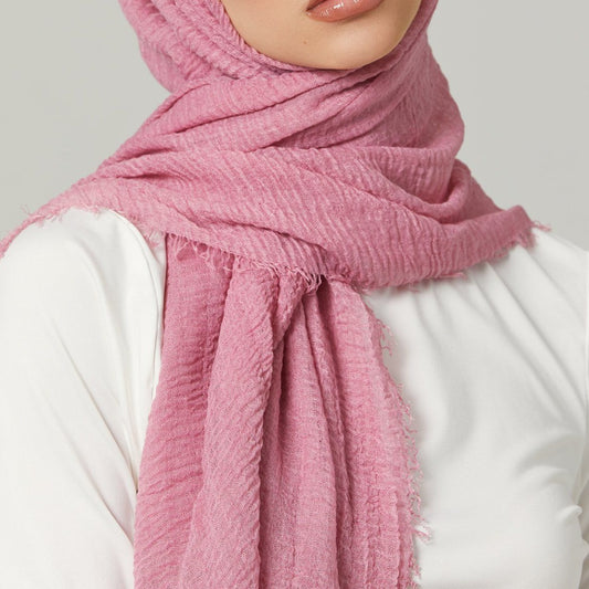 Cotton Crinkle Hijab - Pink - Mawdeest