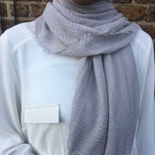 Cotton Crinkle Hijab - Grey - Mawdeest 