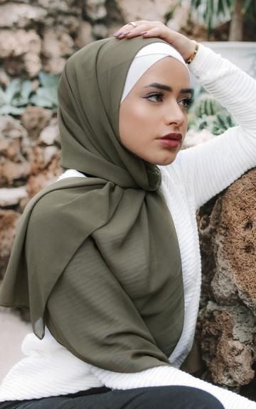 Premium Chiffon Hijab - Moss Green - Mawdeest 