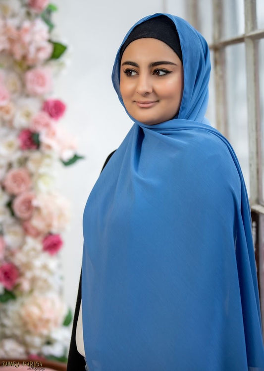 Premium Chiffon Hijab - Peacock Blue - Mawdeest 